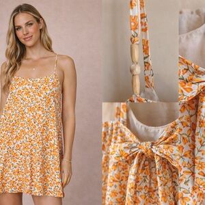 Eddy Gloria Floral Mini Dress Ivory Clementine Tie Back Boho Size L NWT